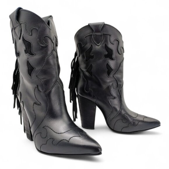 Dingo Women's Size 7 M Black Lady's Night Fringe Leather Western Ankle Booties - Picture 9 of 13